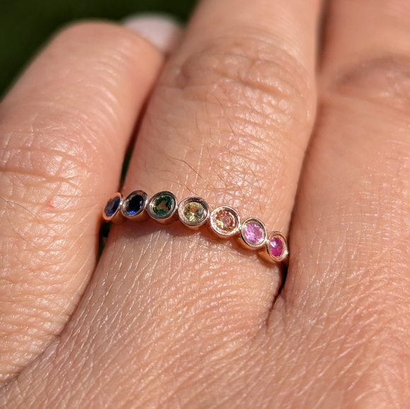 14k Yellow Gold Emerald Ruby Sapphire Bezel Band - Picture 8 of 10